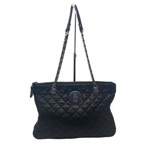 DKNY Black Medium Quilted Leather Tote w/ Silver Chain Handles